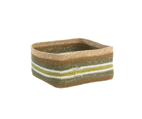 Visuel 1 du produit Corbeille de rangement carrée lignes coloris multicolore en osier - 19 x 19 x 8 cm