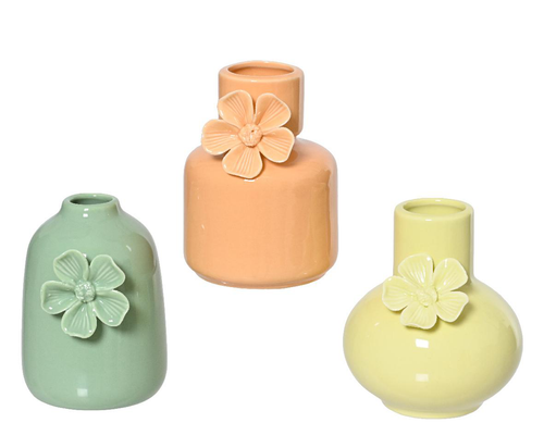 Visuel 1 du produit Soliflore en grès en porcelaine coloré avec motif fleur - Ø 8 x H 12 cm