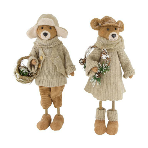 Visuel 1 du produit Figurine ours en balade en coton brun et beige - 18 x 10 x 31 cm