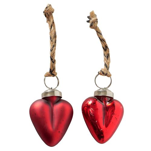 Visuel 1 du produit Pendentif de Noël cœur en verre laqué rouge et jute Peppo - 5 x 4,5 x 5 cm