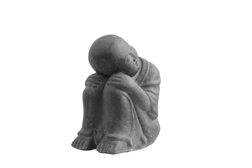 Visuel 1 du produit Décoration pour jardin aquatique coloris noir en pierre reconstituée moine qui dort SEDA - 40 cm