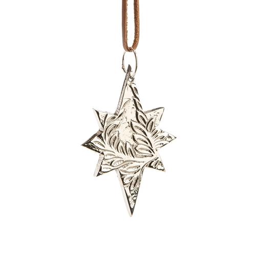 Visuel 1 du produit Suspension longue étoile en aluminium argenté - 7 x 9,5 cm
