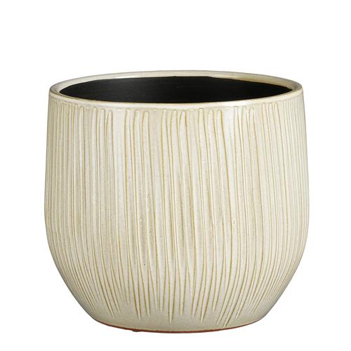 Visuel 1 du produit Pot rond cannelé coloris beige en céramique Pablo Mica Decorations - 22 x Ø 24 cm