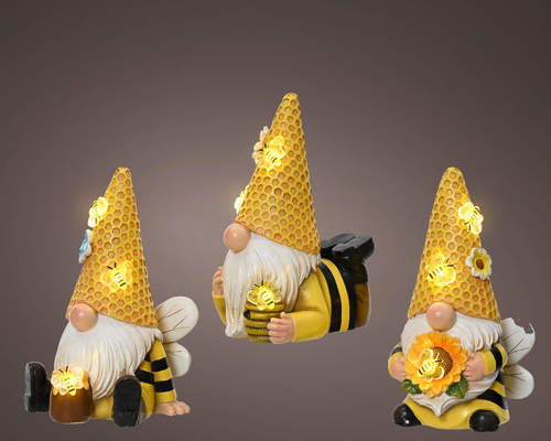 Visuel 2 du produit Figurine solaire décorative gnome abeille coloris blanc chaud - 9 x 9 x 17,5 cm