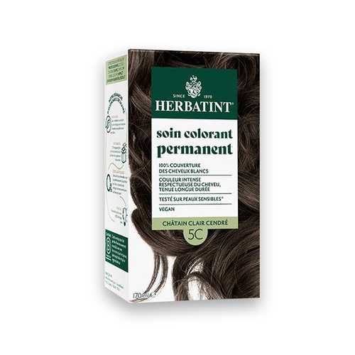Visuel 1 du produit Coloration permanente pour cheveux châtain clair cendré 5C aux extraits végétaux biologiques vegan Herbatint - 170 ml