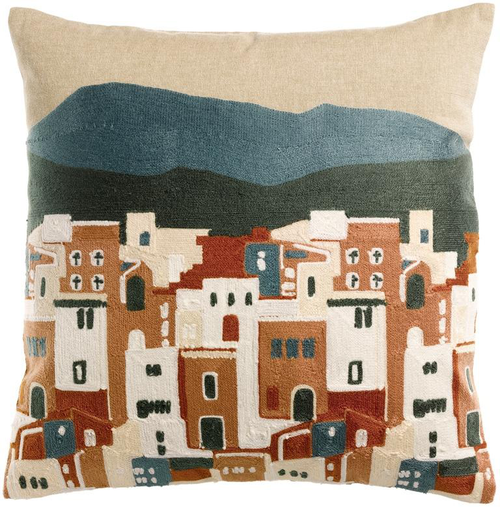 Visuel 1 du produit Coussin carré brodé motif village Elie - 45 x 45 cm