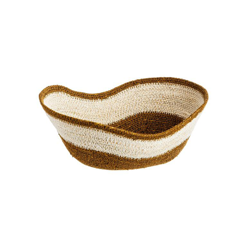 Visuel 1 du produit Corbeille ovale forme vague en osier blanc et marron - 28 x 23 x 11 cm