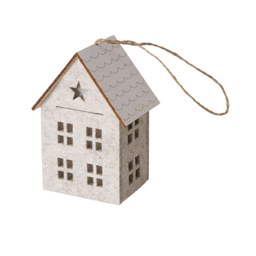 Visuel 1 du produit Suspension décorative maison Homra coloris beige en bois - 7,5 x 5,5 x 10,5 cm