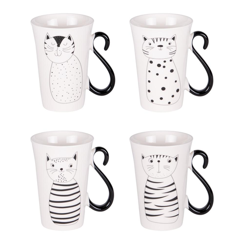 Visuel 1 du produit Coffret de 4 mugs en porcelaine blancs et noirs Miaou - 35 cl