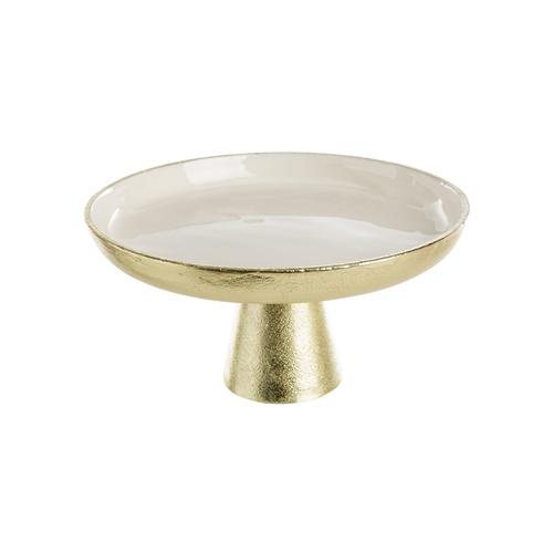 Visuel 1 du produit Plateau rond sur pied en aluminium blanc et doré - Ø 26 x H 13 cm