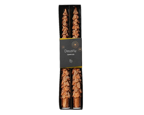 Visuel 1 du produit Lot de 2 bougies flambeau sapin pailleté coloris orange - 25 cm