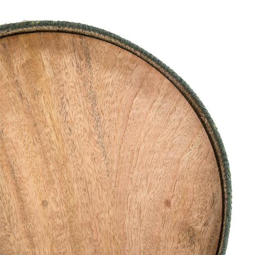 Visuel 3 du produit Plateau rond en bois avec cloche en osier naturel à lignes verte et jaune - Ø 30 x 13 cm