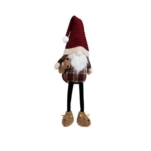 Visuel 1 du produit Peluche décorative de Noël gnome tartan chaussons ours jambes flexibles en polyester coloris rouge - H 60 cm