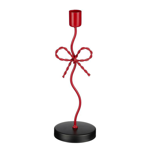 Visuel 1 du produit Bougeoir rouge avec pied à motif nœud - 8 x 7 x 25 cm