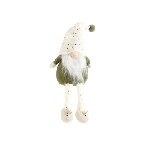 Visuel 1 du produit Gnome vert et blanc à jambes flexibles avec chaussons renne petit modèle - 50 cm
