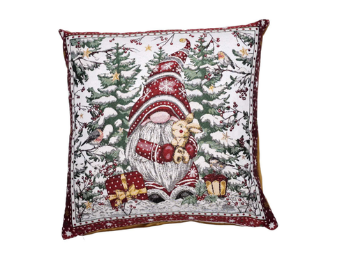 Visuel 1 du produit Coussin carré blanc, rouge et vert en PE/coton motif gnome - 45 x 45 cm