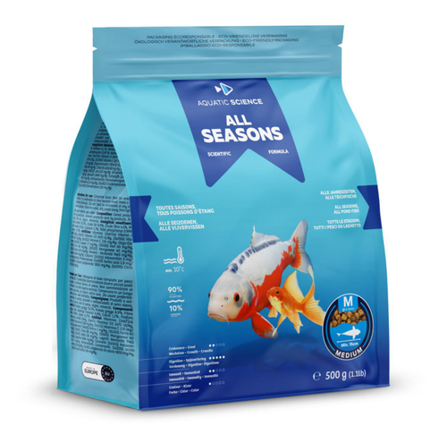 Visuel 1 du produit Nourriture annuelle pour poisson d'étang de minimum 15 cm de long Aquatic Science All Seasons - Taille M sac de 0,5 kg