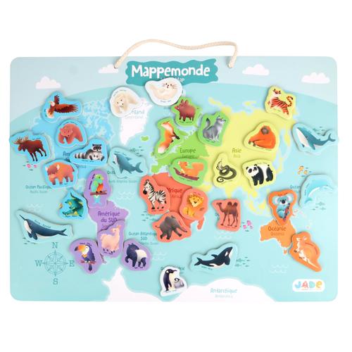 Visuel 1 du produit Planisphère magnétique des continents avec 30 animaux en bois La Jade - 40 x 30 cm