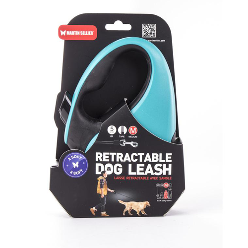 Visuel 1 du produit Laisse rétractable 2 Soft sangle coloris noir et turquoise - M