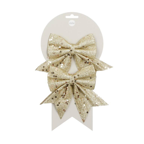 Visuel 1 du produit Lot de 2 nœuds décoratifs champagne - 12 x 13 cm