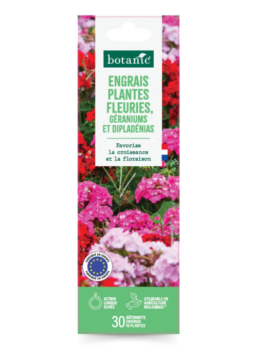 Visuel 1 du produit Engrais géraniums, dipladénias et fleurs en boîte botanic® - 30 bâtonnets