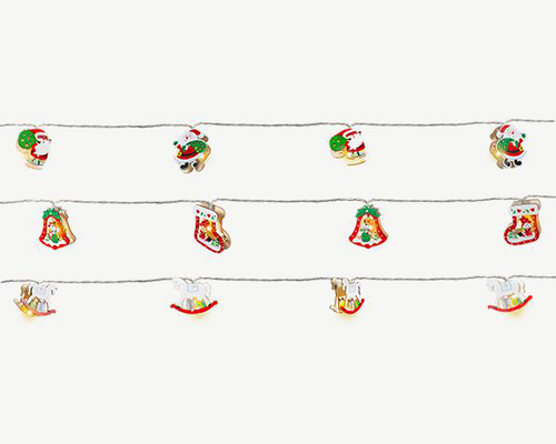 Visuel 1 du produit Guirlande lumineuse avec décor rouge et vert de Noël à 10 LED blanc chaud et câble argent sur piles - 1,80 m