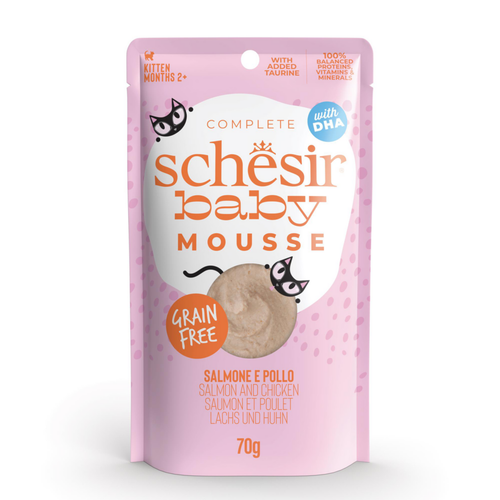 Visuel 1 du produit Alimentation humide pour chaton saumon et poulet Lifestage Velvet mousse Schesir Baby - 70 g