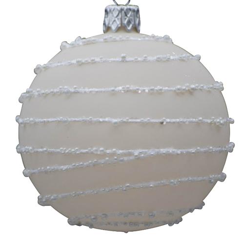 Visuel 1 du produit Boule de Noël en verre blanc avec spirale pailletée - Ø 7 cm