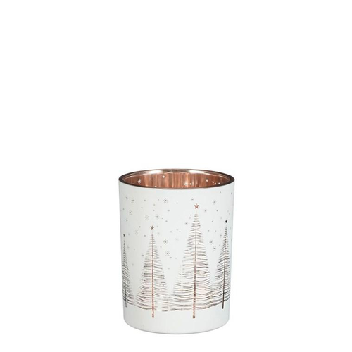 Visuel 1 du produit Porte bougie en verre rose à motif arbres - Ø 10 x H 12,5 cm