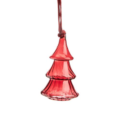 Visuel 1 du produit Suspension sapin en verre bordeaux transparent - 9,5 x 5 cm