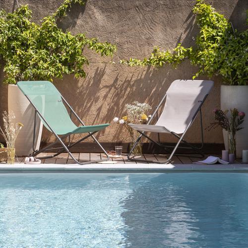 Visuel 4 du produit Maxi transat en tube acier et toile Batyline vert chlorophylle Lafuma - 62 x 83 x 94 cm