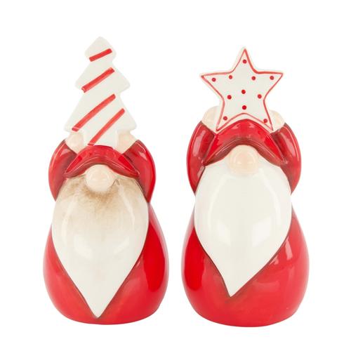 Visuel 1 du produit Statue Père Noël en céramique rouge et blanche - 8 x 8,5 x 16,5 cm