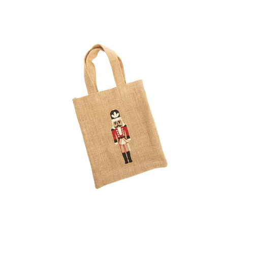 Visuel 1 du produit Petit sac en jute décor casse-noisette beige et rouge - 20 x 24 cm