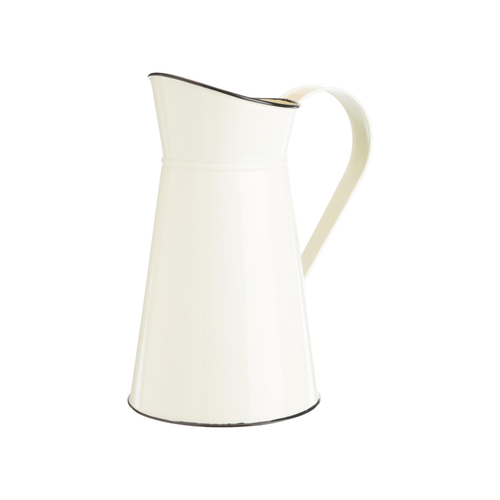 Visuel 1 du produit Vase vintage forme pichet en métal galvanisé ivoire - Ø 16 x H 27,5 cm