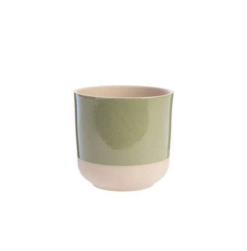Visuel 1 du produit Cache-pot en céramique vert/beige Sandstone - Ø 16,5 x H 16 cm