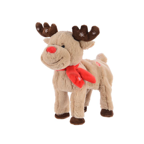 Visuel 1 du produit Peluche animée en polyester coloris beige renne de Noël – H 28 cm