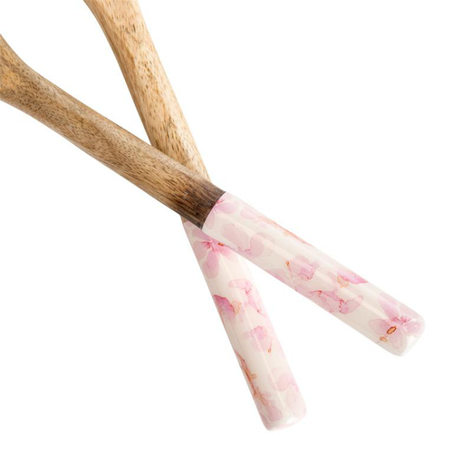Visuel 2 du produit Couverts en bois de manguier décor cerisier rose x2 - 30 x 7,5 x 2 cm