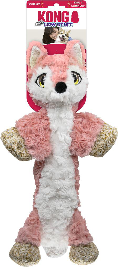 Visuel 1 du produit Jouet pour chien rose et blanc Kong Low Stuff Flopzie Fox taille M