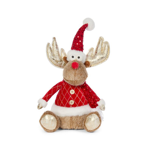 Visuel 1 du produit Cerf doré en habit de Père Noël beige et rouge Dancer - 45 cm