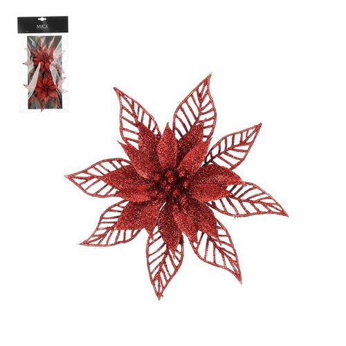 Visuel 1 du produit Ensemble de 2 clips poinsettia rouges - Ø 16 x H 2 cm