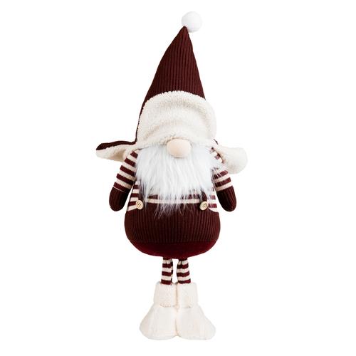 Visuel 1 du produit Peluche décorative de Noël gnome debout avec chapka en polyester coloris rouge et blanc - petit modèle H 65 cm