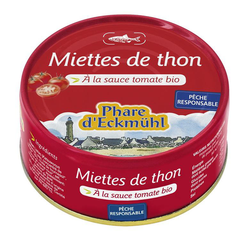 Visuel 1 du produit Miettes de thon listao à la sauce tomate bio Phare d’Eckmühl - 160g