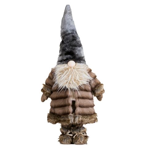 Visuel 1 du produit Peluche décorative de Noël gnome debout fourrure en polyester coloris marron - grand modèle H 94 cm