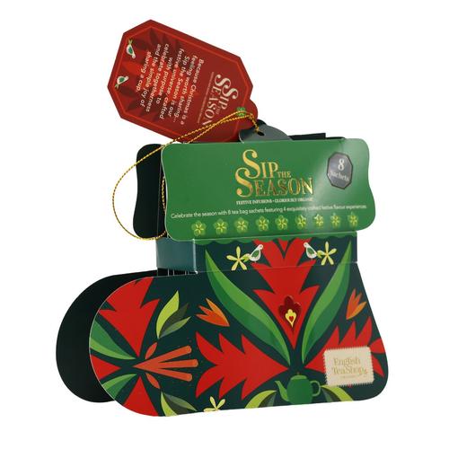 Visuel 1 du produit Chaussette de Noël verte avec assortiment de 4 thés et infusions bio Sip The Season - les 8 sachets