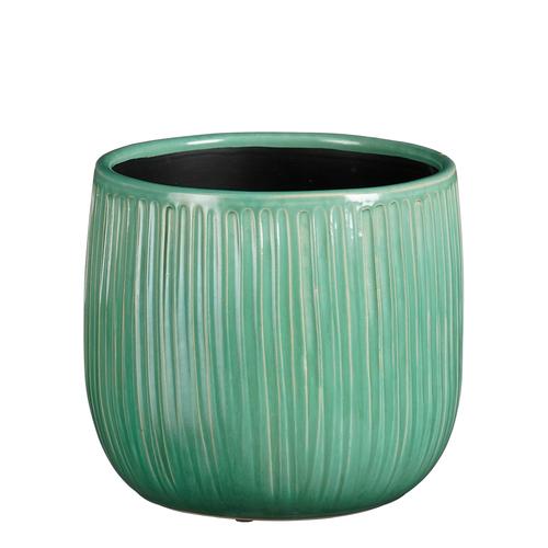 Visuel 1 du produit Pot rond cannelé coloris bleu en céramique Pablo Mica Decorations - 19 x Ø 21 cm