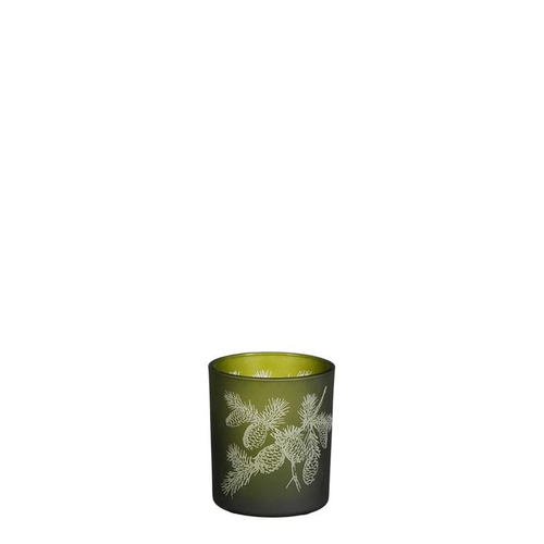 Visuel 1 du produit Porte bougie en verre vert décor pomme de pin - Ø 7 x H 8 cm