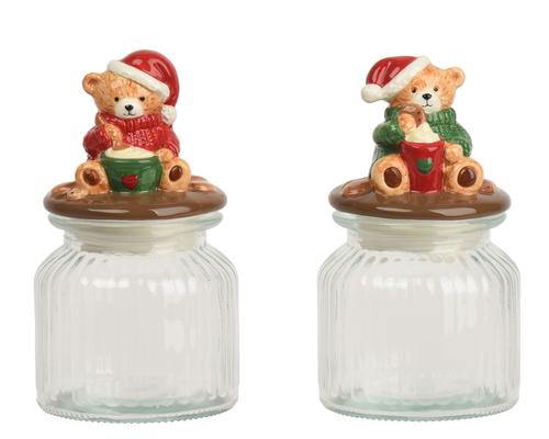 Visuel 1 du produit Bocal de conservation en verre transparent avec bouchon ours de Noël - Ø 11 x H 9 cm