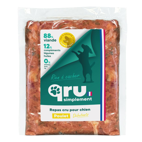 Visuel 1 du produit Aliment cru pour chien repas haché poulet Qru Simplement congelé - 900 g