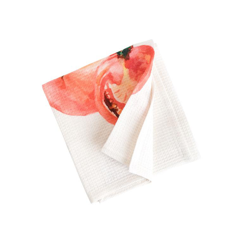Visuel 1 du produit Torchon en coton nid d’abeille blanc à décor tomates rouges - 50 x 70 cm