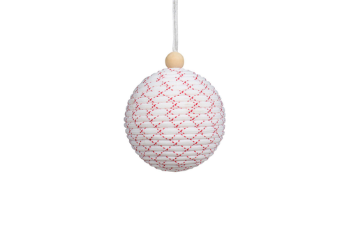 Visuel 1 du produit Suspension boule décorative boule conique tricotée rayée coloris multicolore en polyester - 8 x 8 x 9,5 cm